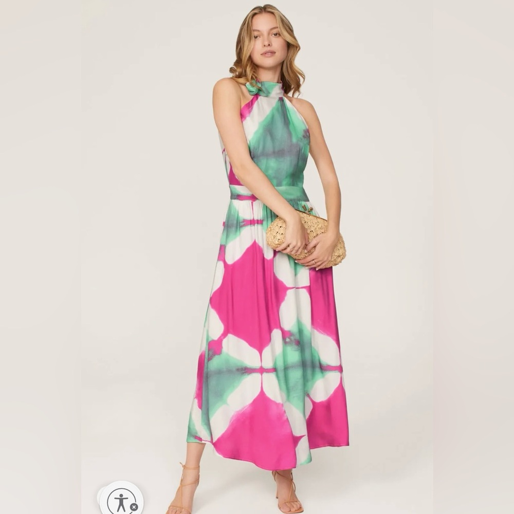 Elegant Pink and Green Maxi Dress
